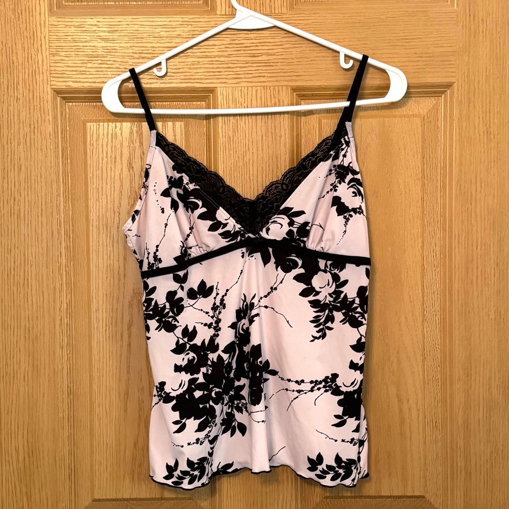 Women's Pink and Black Floral Camisole by Gilligan & O'Malley Size S